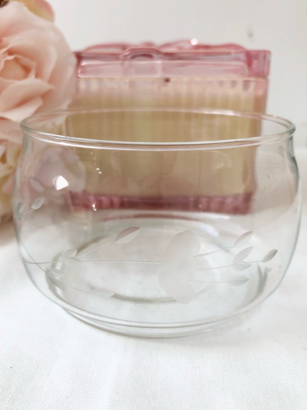Vintage Delicate Floral Clear Glass Small Bowl